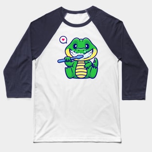 Cute Crocodile Brushing Teeth Cartoon Baseball T-Shirt